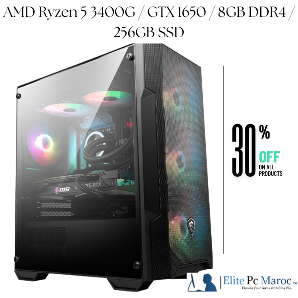 PC Gamer Maroc AMD Ryzen 5 3400G GTX 1650 8GB DDR4 256GB SSD elitepcmaroc PC Gamer Maroc AMD Ryzen 5 3400G GTX 1650 8GB DDR4 256GB SSD elitepcmaroc, elite pc maroc PC Gamer Maroc AMD Ryzen 5 3400G GTX 1650 8GB DDR4 256GB SSD